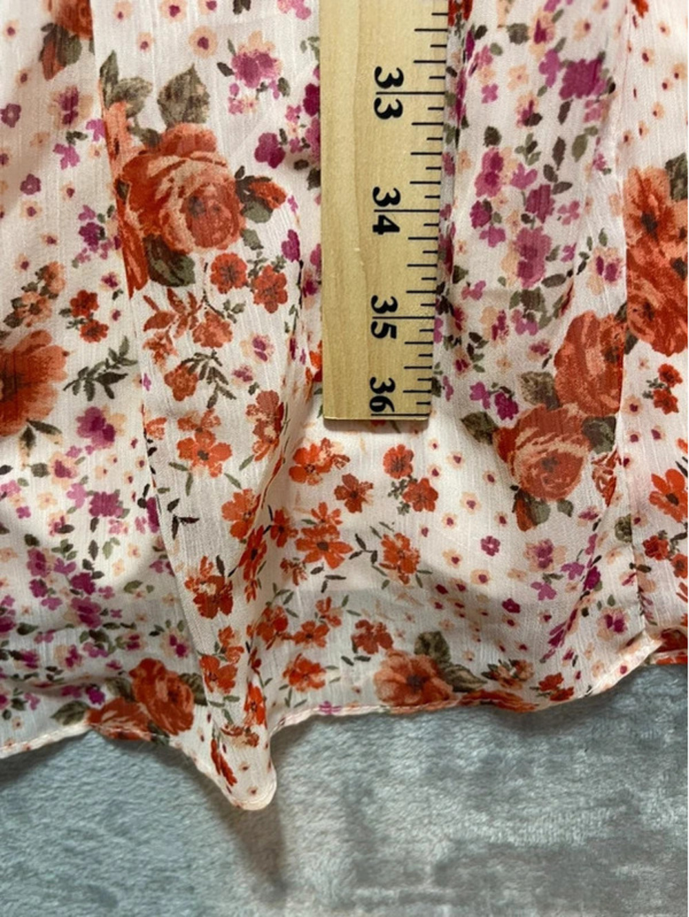 MSK Womens Floral Dress Size 12 Peach Orange Chiffon Pleated V Neck Short Sleeve - Picture 10 of 11